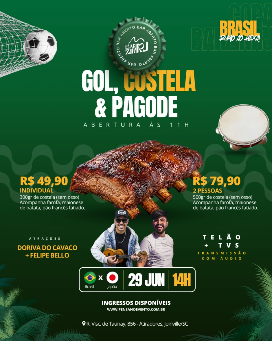 Gol, Costela e Pagode | Pensanoevento