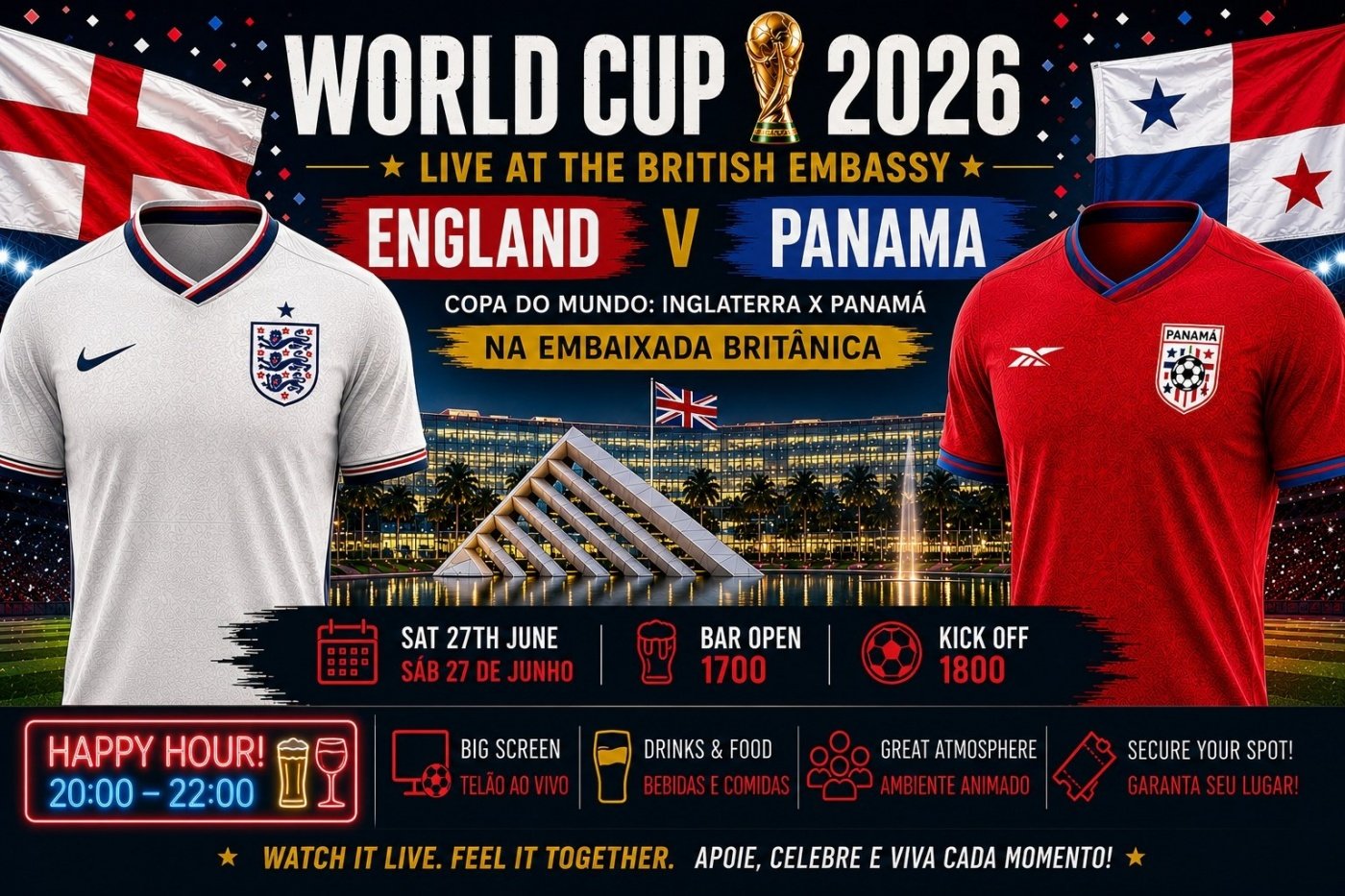 World Cup: England vs Panama at the British Embassy | Copa do Mundo: Inglaterra x Panamá