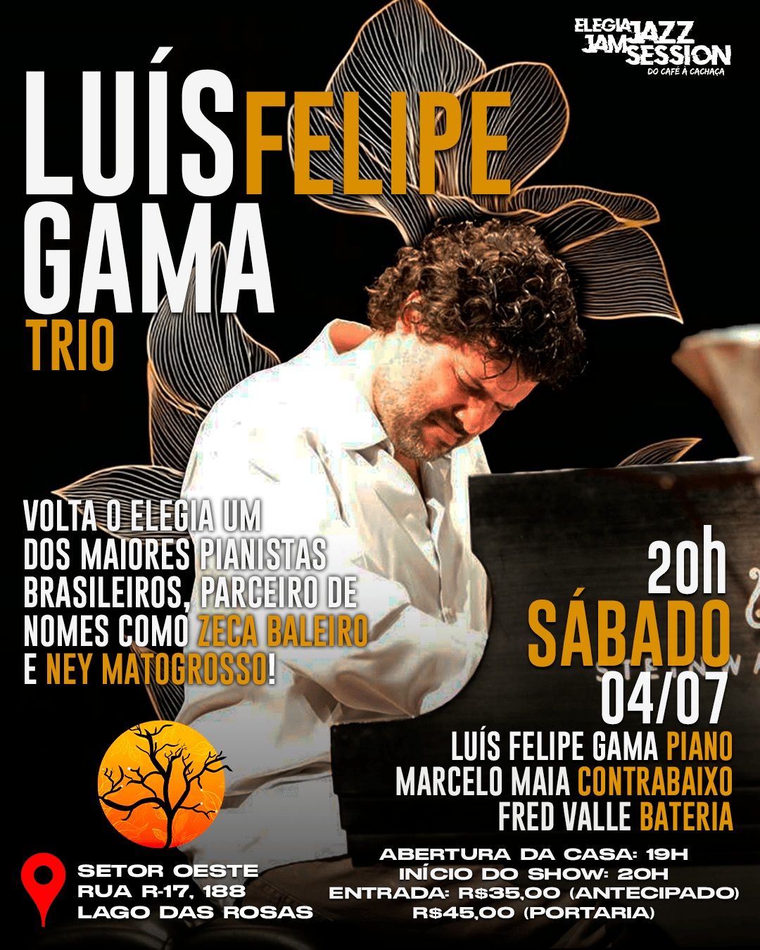 Luís Felipe Gama Trio - Elegia Café - 04/07 (Sábado)